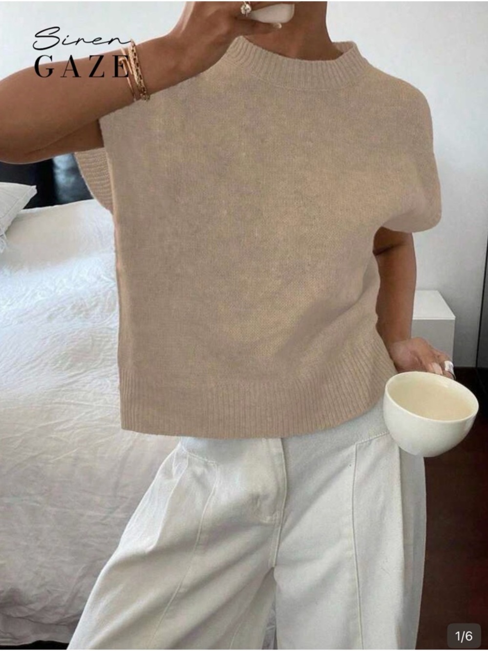 Cream Ribbed Knit Tank Top